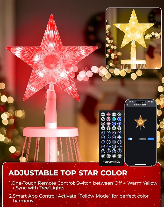 8FT Outdoor Christmas Tree Decorations Smart App Control, DIY Patterns Prelit Multicolor Outdoor Christmas Tree Light Show, Waterproof Magical String Lights with Remote Music Timer for Yard