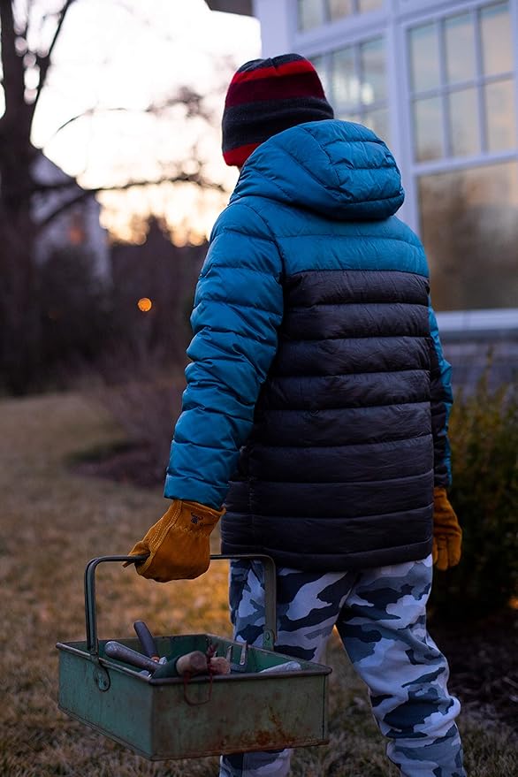 JustForKids Synthetic Leather Kids Garden Gloves Grey, 4-6 Years Old, Durable, Breathable, Non-Slip, Adjustable Safety Cuff, Child-Sized Work Gloves for Planting, Digging, Weeding, Outdoor Play, DIY