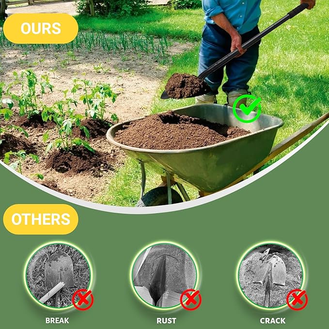 Small Shovels for Digging, Garden Spade Shovel Beach Shovels with 43.3in Handle,Heavy Duty Portable Metal Shovel for Gardening Camping Trenching Digging Landscaping,Off-Road Use, Black