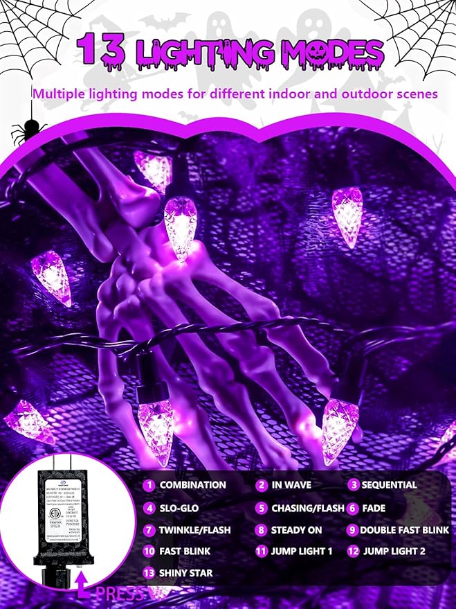 240 LED 78FT C6 Halloween String Lights, Super Long Halloween Lights Outdoor Indoor with 13 Modes & Timer, Waterproof Fairy Twinkle Light Plug in for Tree Yard House Horror Party Decorations (Purple)