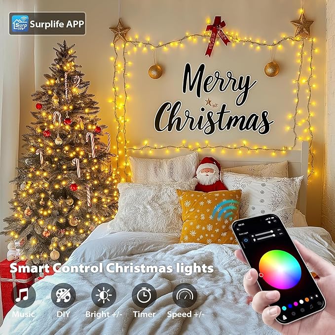 JMEXSUSS APP Controlled Color Changing Christmas Lights, 66ft 200 LED RGB String Lights Green Wire with Remote, Smart Christmas Tree Lights Plug in for Room Bedroom Party Indoor Outdoor Home Decor