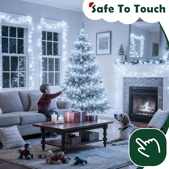 Christmas Lights Indoor Outdoor Waterproof, 66FT 200 LED 8 Modes Cool White Light String Lights for House Decorations, Ideal for Christmas Trees, Wedding, and Party