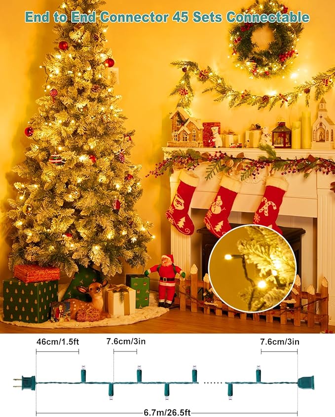 LED Christmas Mini String Lights, 28 Feet 100LEDs F5 Warm White Mini Lights, Connectable Christmas Tree Lights for Wreath Garland Holiday Party Wedding Outdoor Indoor Christmas Decoration, Green Wire