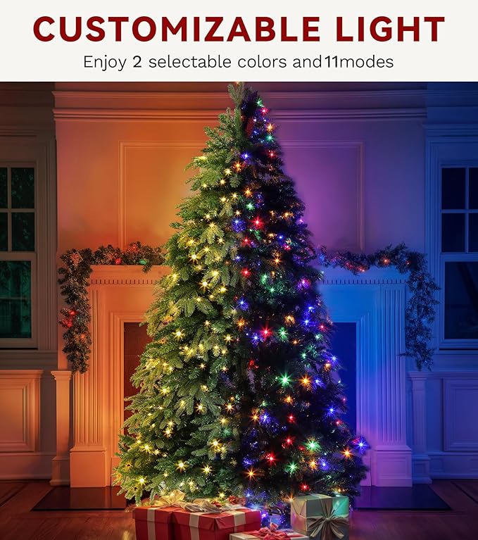 DWVO 6.5ft Pre-lit Artificial Christmas Tree with 1100 Mixed PE & PVC Branch Tips and 350 Lights, Green Christmas Tree, Fit for Home, Office, and Party Decoration