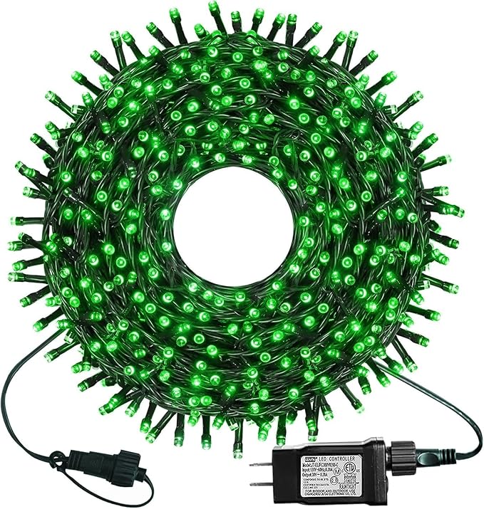 kemooie 300 LED Green Christmas Lights, 99 FT 8 Twinkle Modes Connectable Plug in Green Wire String Lights, Waterproof Christmas Lights for Party Irish St Patrick's Day Xmas Decorations