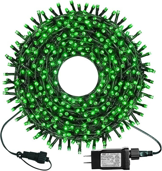 kemooie 300 LED Green Christmas Lights, 99 FT 8 Twinkle Modes Connectable Plug in Green Wire String Lights, Waterproof Christmas Lights for Party Irish St Patrick's Day Xmas Decorations