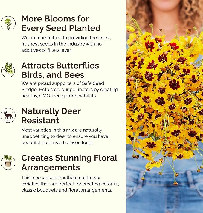 Eden Brothers All Annual Wildflower Mixed Seeds for Planting, 1 lb, 480,000+ Seeds with Sunflower, Indian Blanket, Scarlet Flax | Attracts Pollinators, Plant in Spring, Zones 3, 4, 5, 6, 7, 8, 9, 10