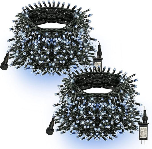 TW SHINE White Christmas Lights, Total 400 LED 132FT Outdoor Christmas Lights Plug in with 8 Modes, Waterproof Light Outdoor Green Wire, Indoor Xmas Decorations for Party Yard House Decor