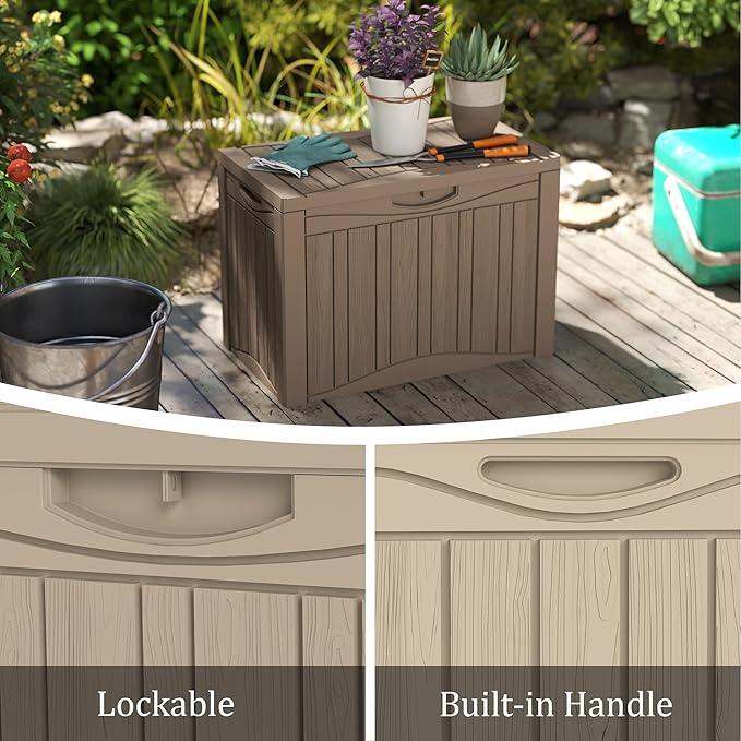 50 Gallon Waterproof Large Resin Deck Box Indoor/Outdoor Lockable Storage Container and Seating for Garden, Pool, and Patio (50 Gallon, Grey)