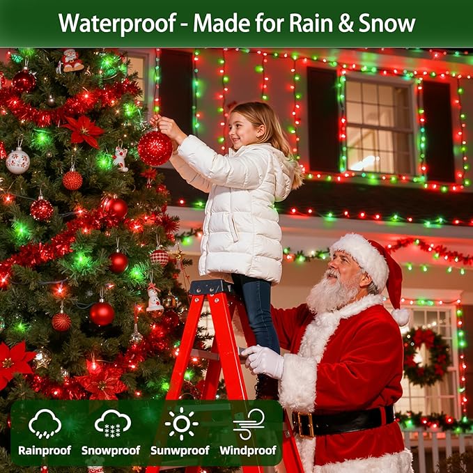750 LED Chrstmas Lights, 240ft Outdoor Christmas String Lights with 12 Modes, Red & Green LED String Lights with Timer Dimmable Waterproof for Tree Fence Garden Xmas Wedding Party Decor Red & Green