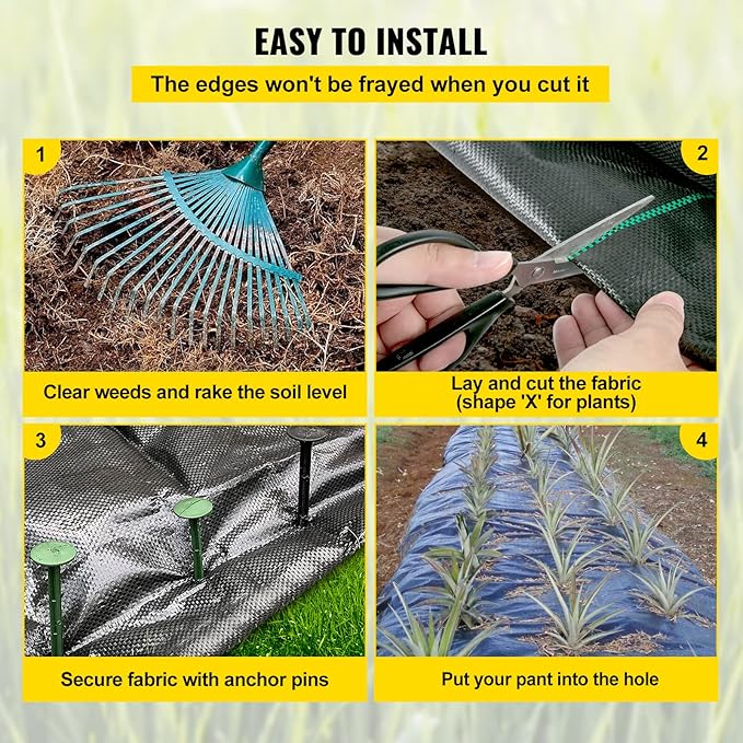 VEVOR Weed Fabric Barrier Heavy Duty, 3x300 FT, 5.8oz Weed Blocker Fabric, Woven Landscape Fabric, Garden Fabric Weed Barrier, Weed Control Fabric Ground Cover, Geotextile Fabric, Gardening Mat, Black