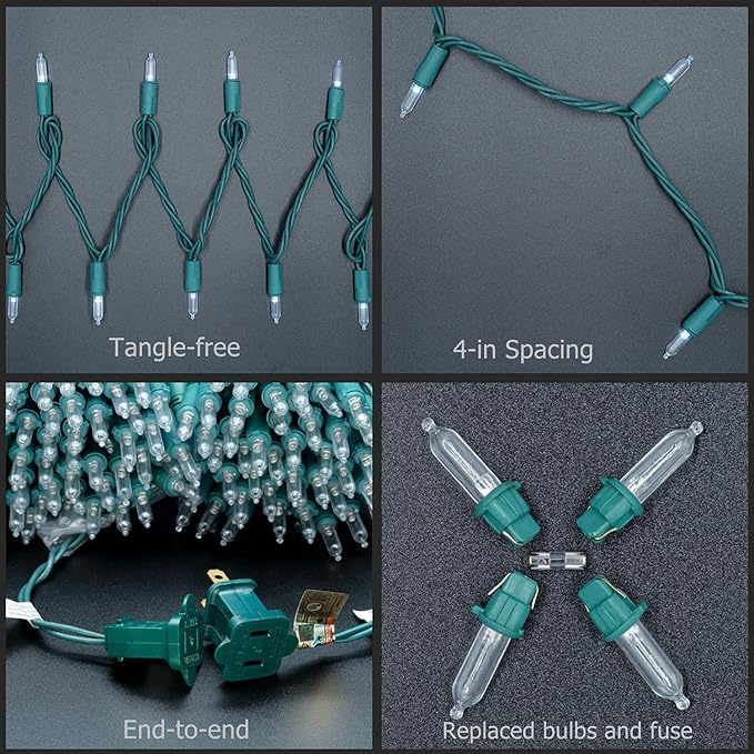 YULETIME 200 Count Cool White LED Christmas Lights, 66 Feet Green Wire UL Certified Commercial Grade Holiday String Light Set (Cool White)