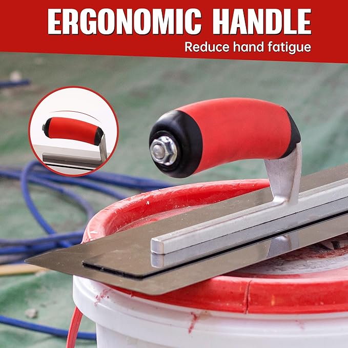 Fishark Stainless Steel Finishing Trowel 13.7"x4.1" – Professional Masonry Trowel with Ergonomic Grip for Drywall, Plastering, Wallboard