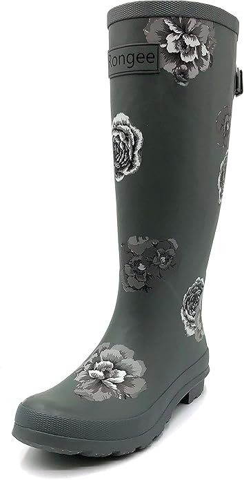 Rongee Rain Boots for Women Waterproof Garden Outdoor Mud Boots Printed with Adjustable Buckle