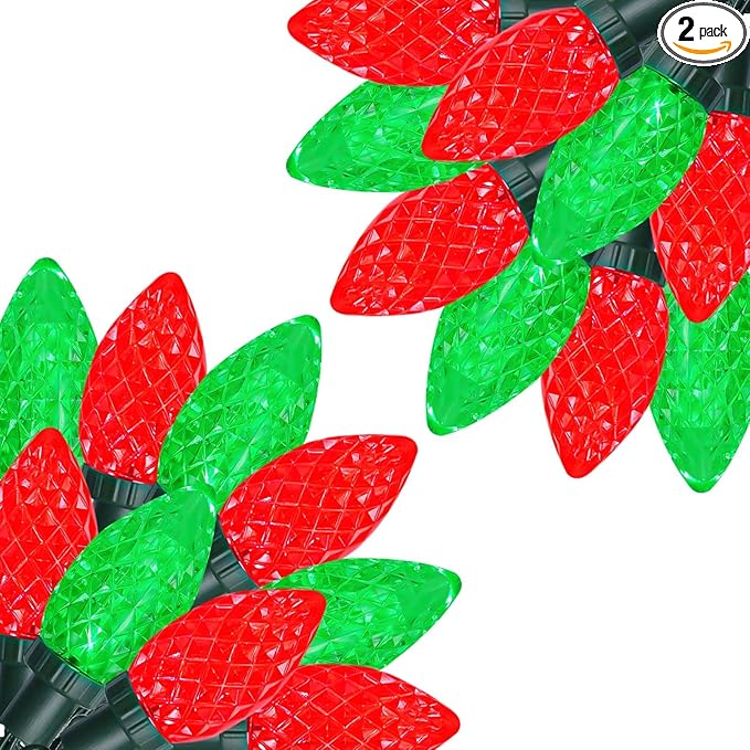 2-Pack Connectable C9 Christmas LED String Lights, Total 66 FT 100 LED Christmas Lights Plug in with 29V Safe Adapter, Waterproof Decorative Lights Indoor Outdoor for Xmas Decorations (Red and Green)