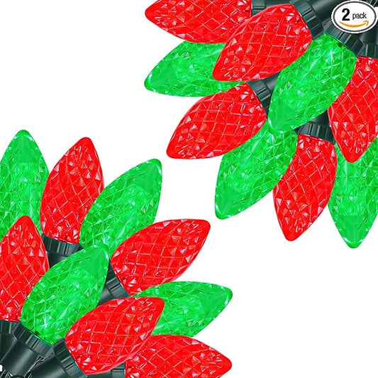 2-Pack Connectable C9 Christmas LED String Lights, Total 66 FT 100 LED Christmas Lights Plug in with 29V Safe Adapter, Waterproof Decorative Lights Indoor Outdoor for Xmas Decorations (Red and Green)