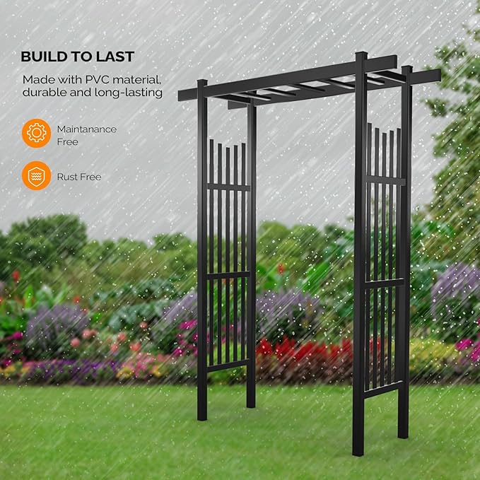 VINGLI Garden Arbor, PVC Wedding Arch for Ceremony Party, Garden Trellis for Climbing Plants Outdoor, Arch Backdrop Stand for Garden, Backyard, Lawn, Wedding (Black)