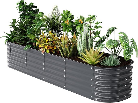 Raised Garden Bed Kit 8×2×1.4 FT Magnesium-Aluminum-Zinc Stainless Steel Metal Planter Box for Planting Outdoor Plants Vegetables（Gray）