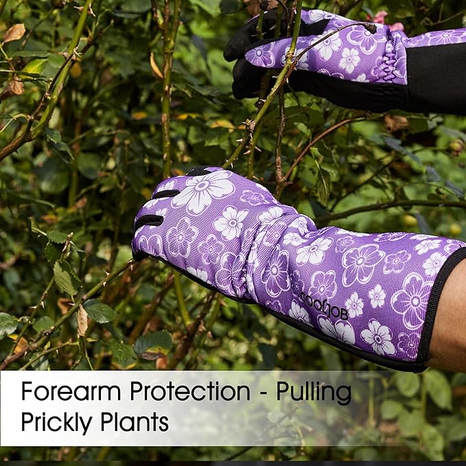 COOLJOB Thorn Proof Rose Pruning Garden Gloves for Women, Long Sleeve Padded Yard Work for Bush, Blackberry, Cactus, Heavy Duty/Puncture Resistant/Machine Washable, Large, Purple