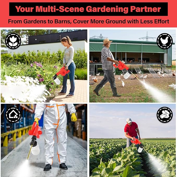 Electric Diatomaceous Earth Duster Compatible for 18V Battery(Battery Not Included), Garden Dust Applicator with 1L Capacity and 7.5" Nozzle, Versatile Leaf Blower & Powder Sprayer