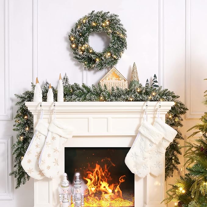 WBHome 2 PCS Pre-lit 9 Feet/106 Inch Christmas Garland with 50 LED Lights Holiday Decorations, Battery Operated (Batteries NOT Included)