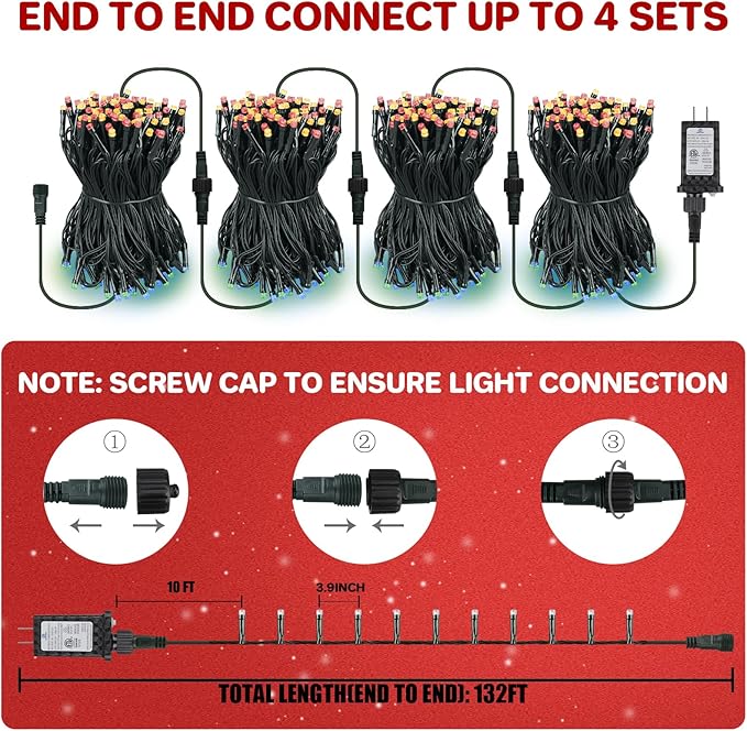132FT 400 LED Christmas Tree String Lights Outdoor Fairy Lights Plug in, Expandable Green Wire Clear Bulbs Mini Lights 8 Modes, Xmas Wedding Party Decoration (Multicolor)