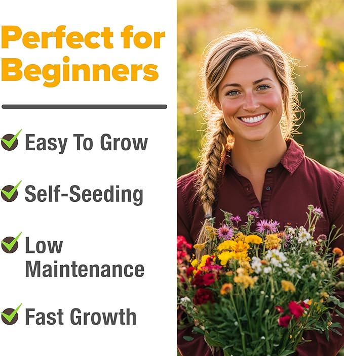 HOME GROWN Premium Wildflower Seeds Bulk Mix (2oz) - 59,300+ Seeds with 19 Varieties for Pollinators - Wild Flower Seed for Bees, Butterflies - Perennial & Annual Throw and Grow Seed Mix