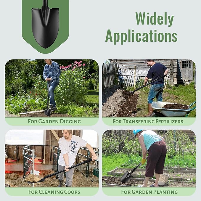 Small Shovels for Digging, Garden Spade Shovel Beach Shovels with 43.3in Handle,Heavy Duty Portable Metal Shovel for Gardening Camping Trenching Digging Landscaping,Off-Road Use, Black