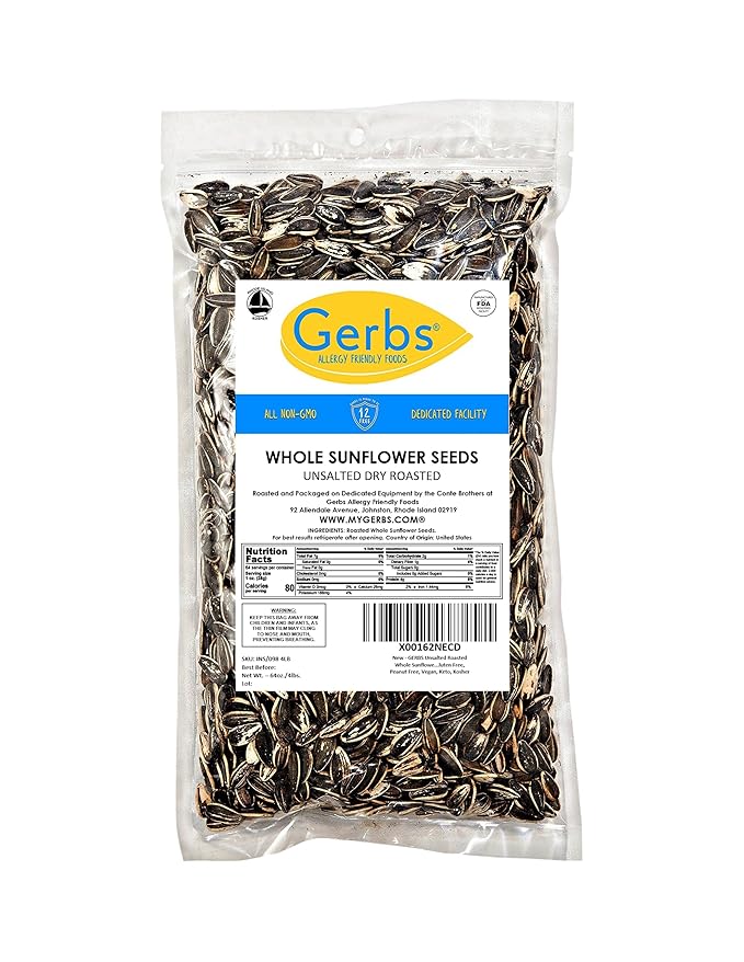 Unsalted Sunflower Seeds in Shell by Gerbs – 4 LBS - Top 11 Food Allergen Free & Non GMO - Premium Dry Roasted Whole Sunflower Seed – COG USA