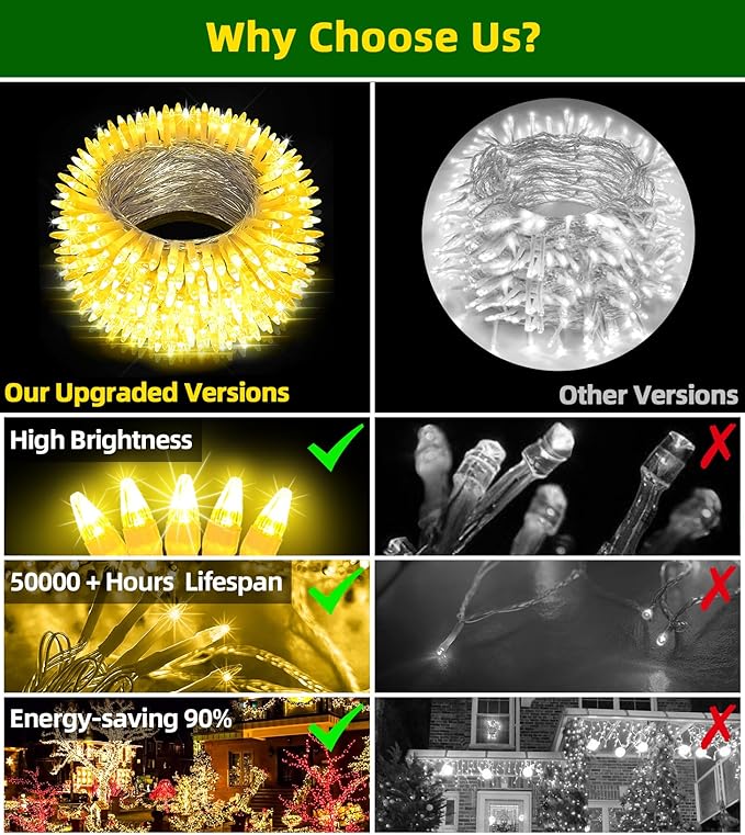 750 LED Chrstmas Lights, 240ft Outdoor Christmas String Lights with 12 Modes, Warm White LED String Lights with Timer Dimmable Waterproof for Tree Fence Garden Xmas Wedding Party Decor WarmWhite