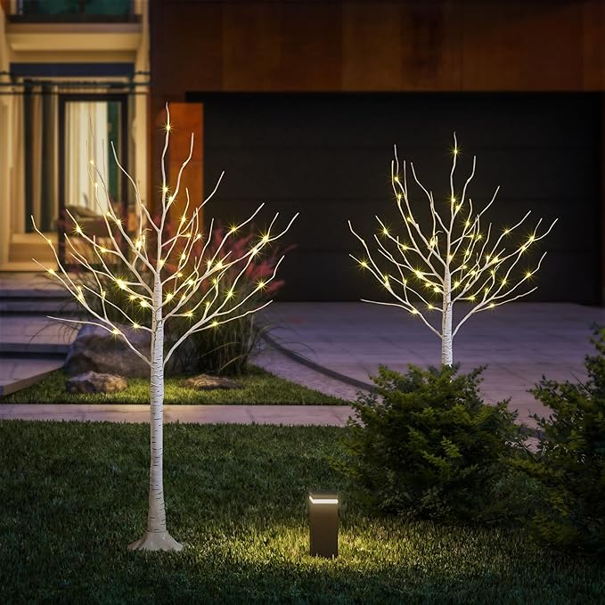 LIGHTSHARE 4 Feet 48L LED Birch Tree Lights, Pack of 2, Warm White, for Holiday Party and Christmas Decoration, Indoor and Outdoor Use