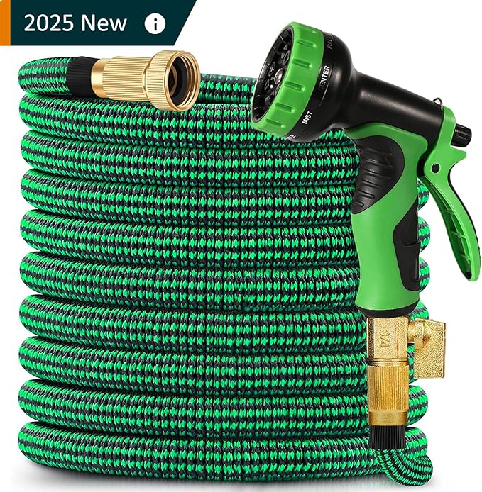 100 FT Expandable Garden Hose, 2025 New Flexible Water Hose 100FT with Leakproof Solid Brass Fittings, Reinforced Extra Strong Outer Fabric & Durable 3-layer Latex Core, Ultra Lightweight, No Kink