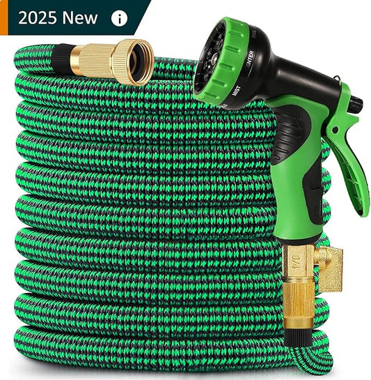 100 FT Expandable Garden Hose, 2025 New Flexible Water Hose 100FT with Leakproof Solid Brass Fittings, Reinforced Extra Strong Outer Fabric & Durable 3-layer Latex Core, Ultra Lightweight, No Kink