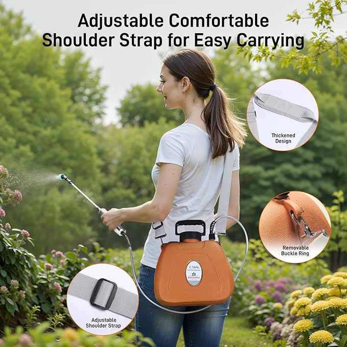 Electric Garden Sprayer 2.1 Gallon, 4 Mist Nozzles, Telescopic Wand, Adjustable Shoulder Strap, USB Rechargeable Waterproof Handle, Automatic Plant Mister for Lawn Garden