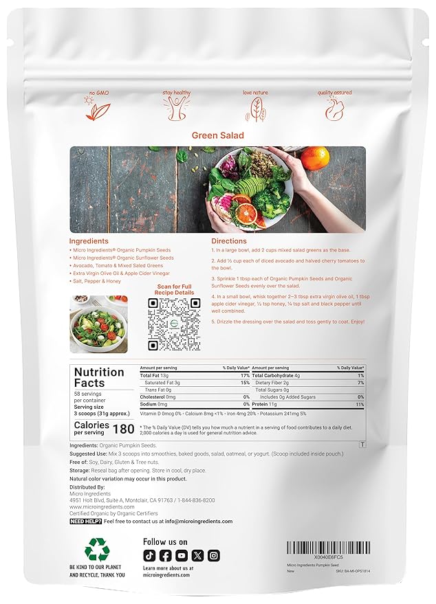 Organic Pumpkin Seeds, 4lbs | Raw, Unsalted, & Shelled – Whole Pepitas | Pumpkin Seeds to Eat | Great for Baking, Smoothies, & Salad Toppings | Natural Source of Essential Fatty Acids, Protein, & Iron