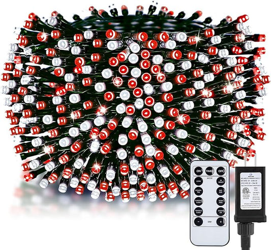 Minetom 1000 LED Christmas Tree Lights, 328 FT Green Wire LED Decorative Fairy Lights with Remote & 8 Modes, Waterproof for Outdoor Xmas Holiday Party Garden Wedding Home Decor, Red ＆ Cool White