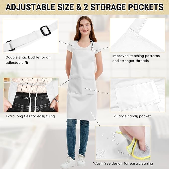 Chef Apron for Men and Women Wash Free Bib Apron with 2 Pockets Water & Oil Proof Adjustable Aprons