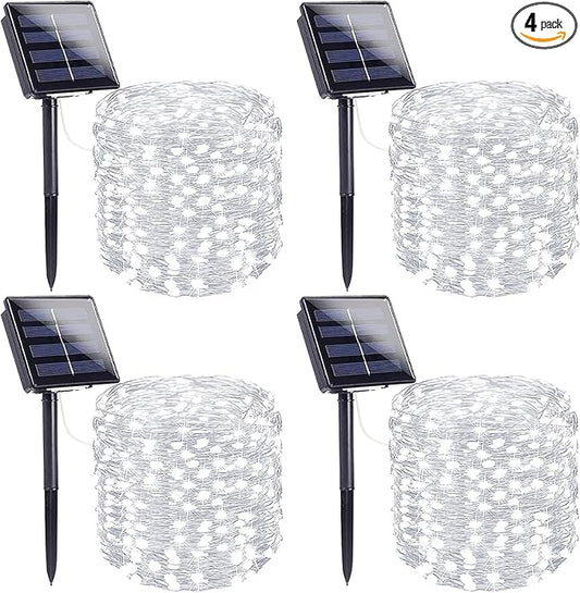 4 Pack Solar String Lights Outdoor, Extra-Long 400LED Solar Christmas Fairy Lights Waterproof, Outdoor Twinkle Light Silver Wire 8 Modes Fairy Light for Tree Garden Party Xmas Decor (Cool White)