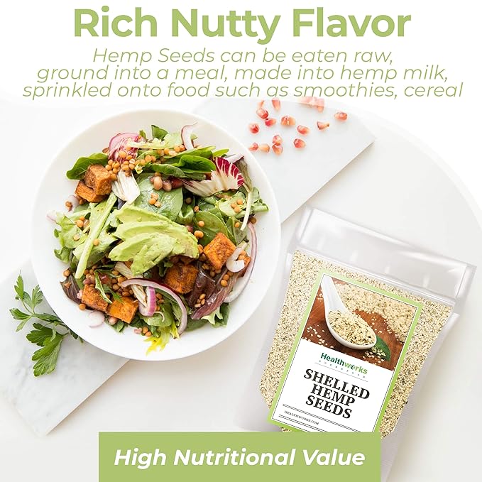 Healthworks Superfood Shelled/Hulled Hemp Seeds Canadian - 32 Oz / 2 Lbs - Premium & All-Natural - Contains Omega 3 & 6, Fiber and Protein - Packaging May Vary