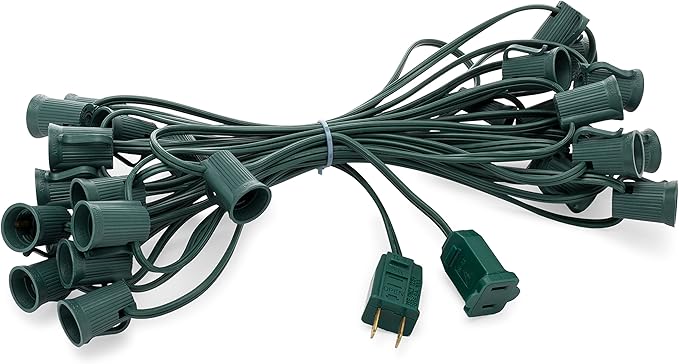 HLO Lighting C9 Light Stringer | Thick Commercial Grade SPT-2 Wire | for Use with C9 String Lights | 12" Socket Spacing | 25-Foot Green Wire