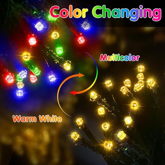 KNONEW Christmas Lights Outdoor 500 LED 197FT Green Wire Color Changing String Lights with 11 Modes & Timer Dimmable Fairy Light for Xmas Tree Roof Yard Wedding Decorations(Warm White to Multicolor)