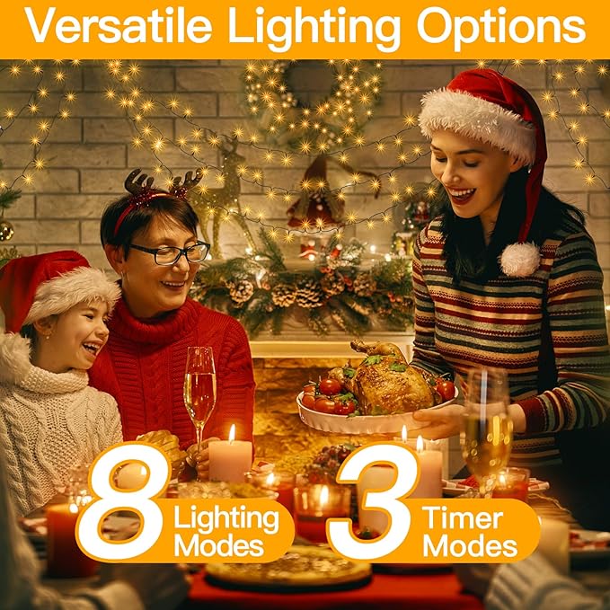 Ollny Christmas Lights 262FT 800LED, Plug-in Outside Tree Lights with Timer and 8 Modes, Remote Control Waterproof Dimmable Outdoor String Light for House Yard Patio Xmas Decorations(Warm White)