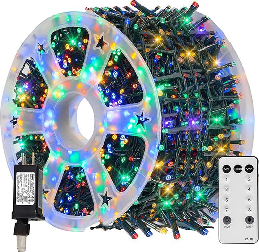 TW SHINE Christmas Lights, 600 LED 196FT Christmas String Lights Plug-in with 8 Modes Timer and Remote, Waterproof Outdoor Decorations for Bedroom Wedding Party Yard Tree Decor, Multi-Colored