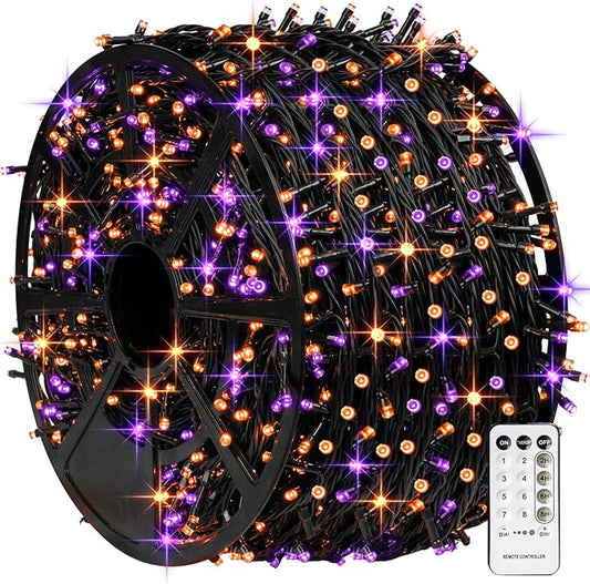 TW SHINE Halloween Lights, 1000 LED 328FT Halloween Lights Outdoor Plug in with 8 Modes, Remote Waterproof String Lights Outdoor Indoor Decorations for Xmas Party Yard Decor, Purple & Orange