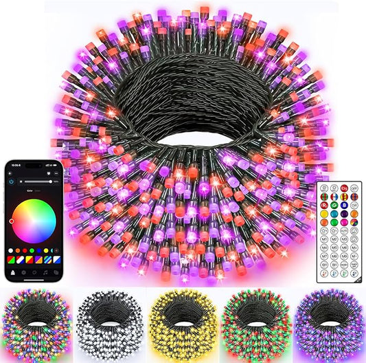Ollny Smart Christmas Lights, 197FT 600 LED APP Control RGB Color Changing Christmas Tree Lights with Remote, Programmable DIY Musical Waterproof Decor Light with Timer for House Indoor Outdoor House