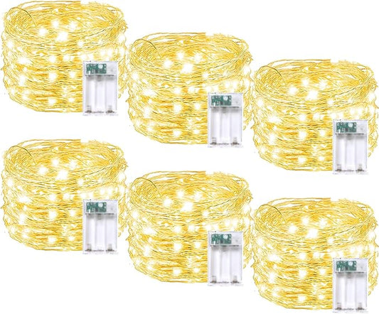 6 Pack Fairy Lights Battery Operated with Timer, Each 20FT 60LED Christmas String Lights Outdoor Indoor, Cuttable Battery Twinkle Light for Bedroom Home Wedding DIY Christmas Decorations (Warm White)