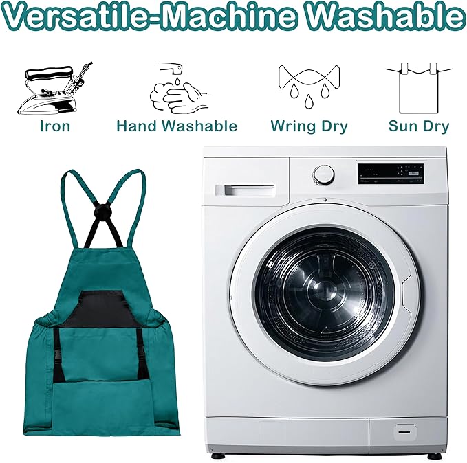 Gardening Aprons, Unisex Garden Aprons, Garden Picking Bag with Quick Release Pockets (Gray/Teal)