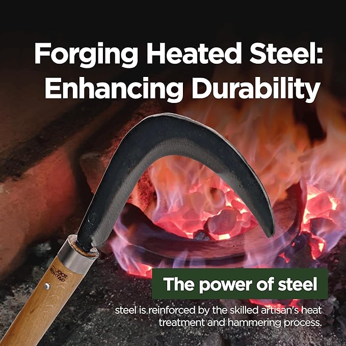 Josun Sickle - Hand-Forged Handmade Korean Weeding and Brush Clearing Tool with Razor-Sharp Blade and Chestnut Wood Handle