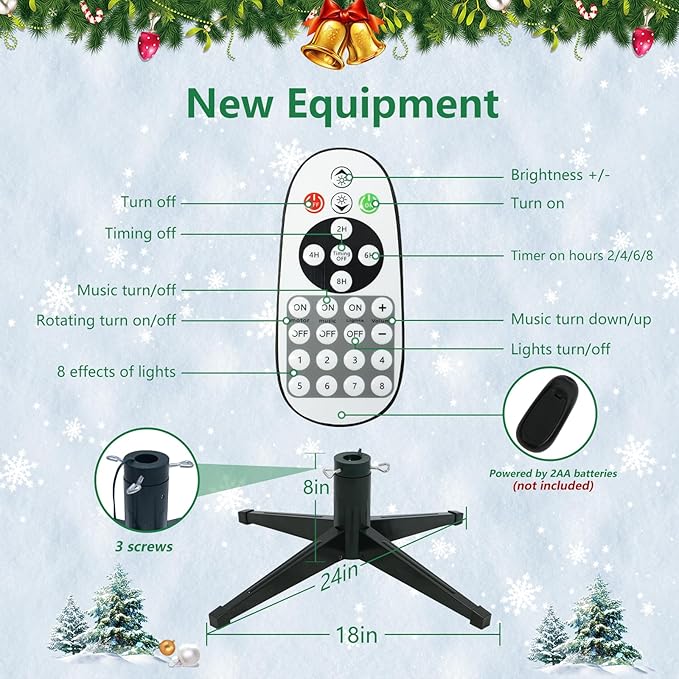 Rotating Flocked Christmas Tree 6.5ft - Prelit Musical Artificial Xmas Tree with Remote Control, 1036 PE & PVC Mixed Tips, 8 Modes 330 Multicolor LED Lights for Holiday Decor