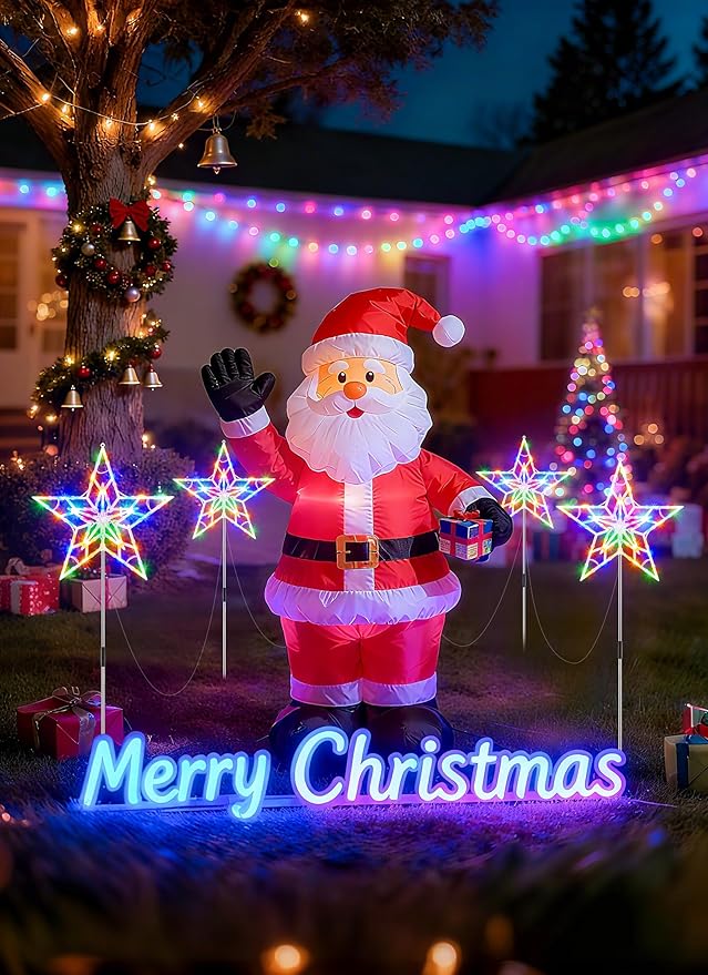 Brightown Pathway Lights Outdoor Christmas Decorations, Set of 10 Large Waterproof Stake Decorative Light for Outside Sidewalk Yard Lawn Path Walkway Driveway Marker Stake, Multicolor